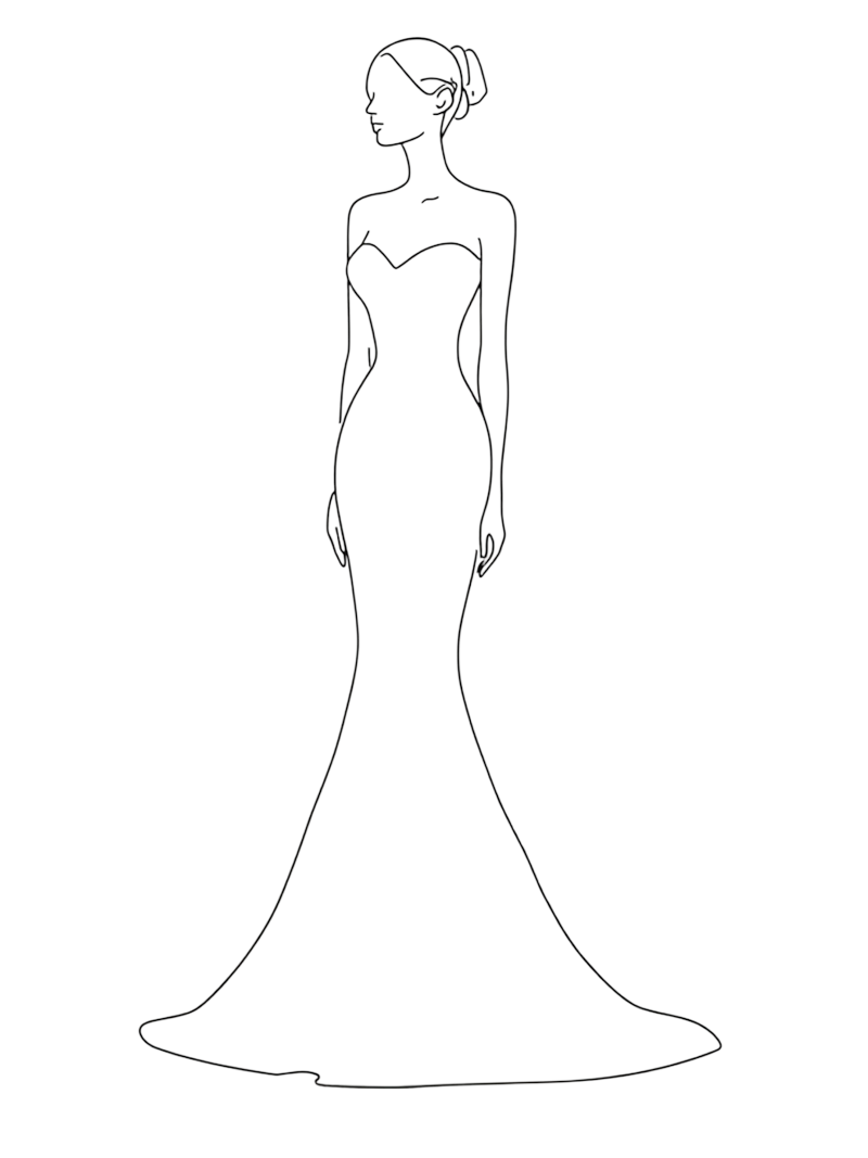 Silhouetten-Zeichnung eines figurbetonten Meerjungfrauen-Brautkleids.