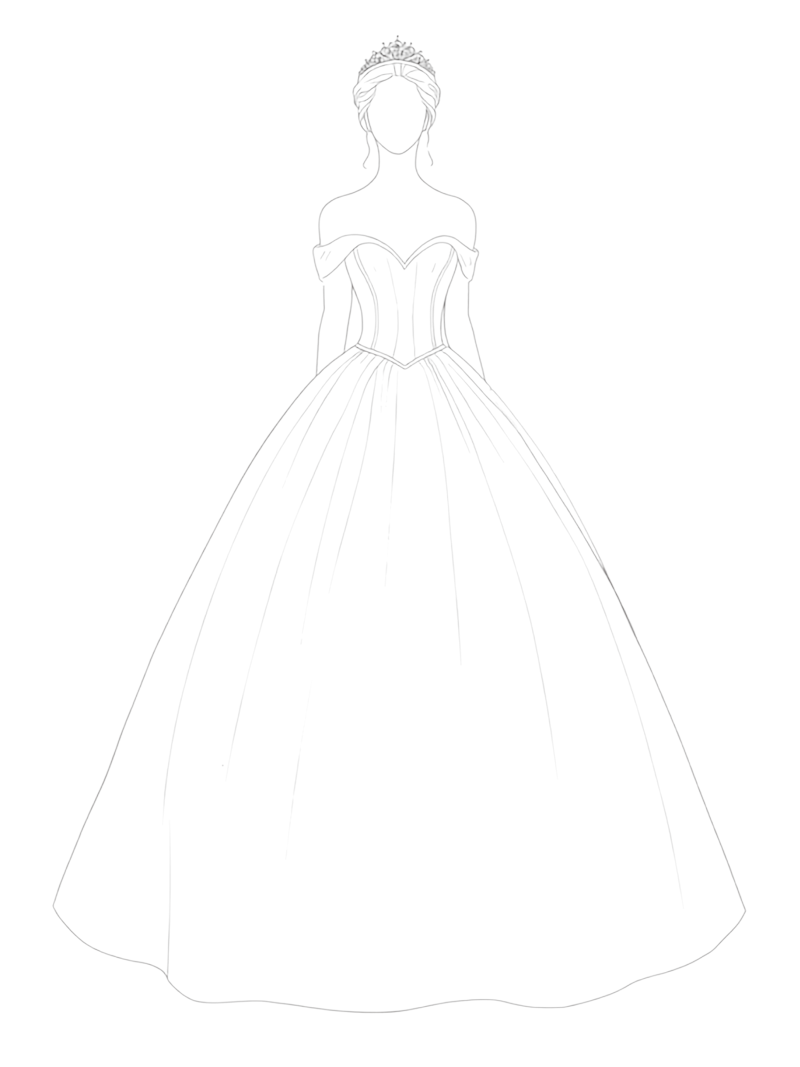 Silhouetten-Zeichnung eines Prinzessinnen-Brautkleids mit voluminösem Rock.